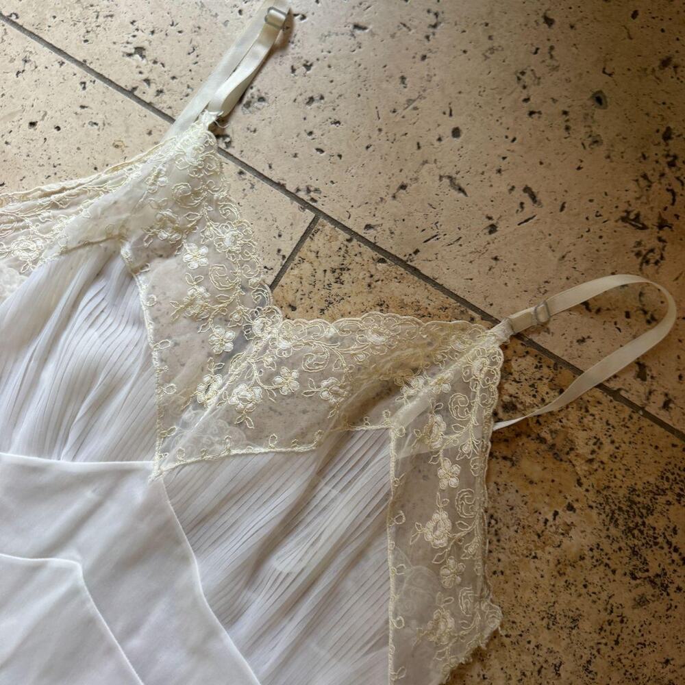 Vintage sheer white embroidered pleated slip dress